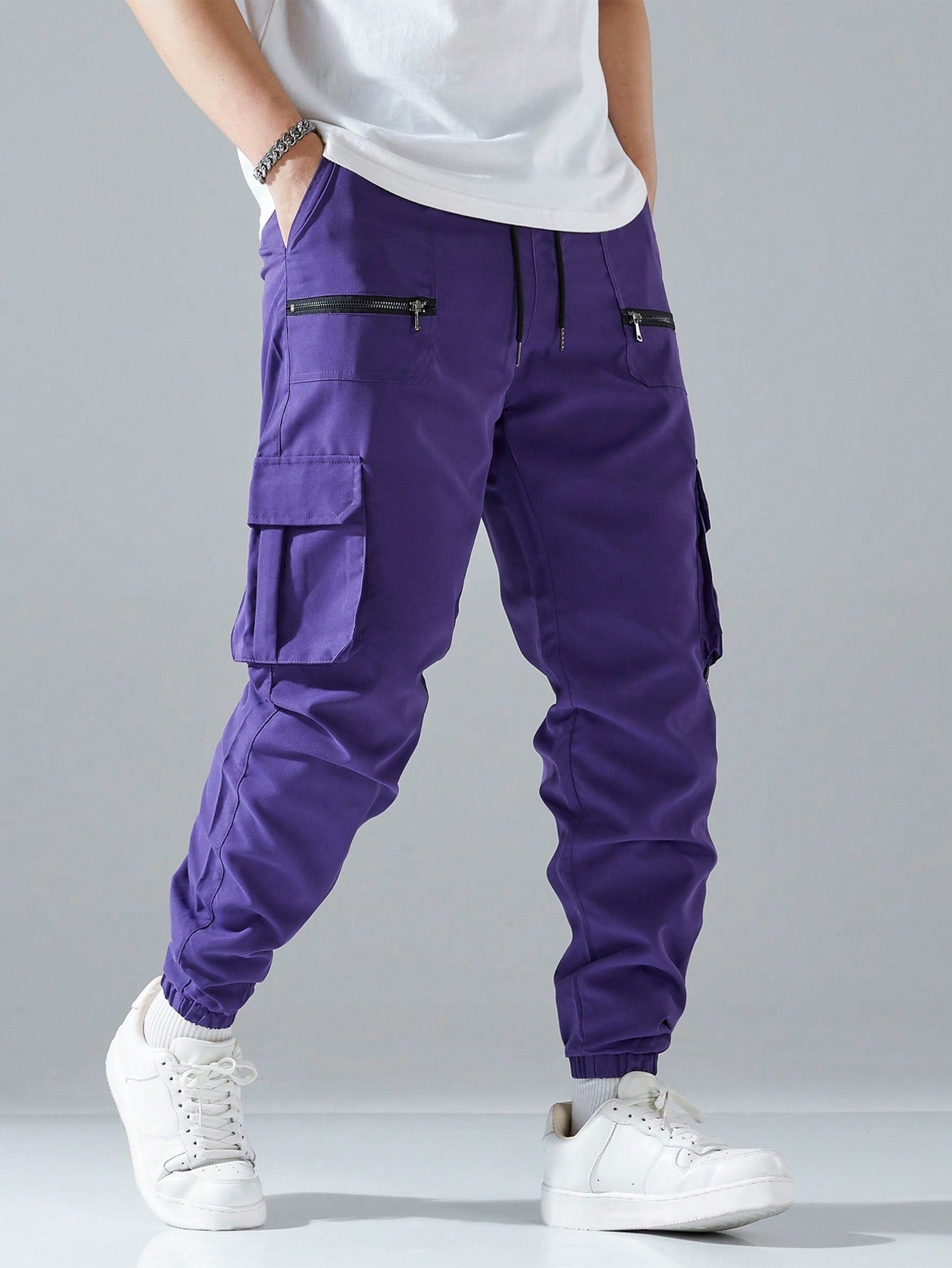 Men's Loose-Fit Cargo Pants With Flap Pockets, Side Drawstrings