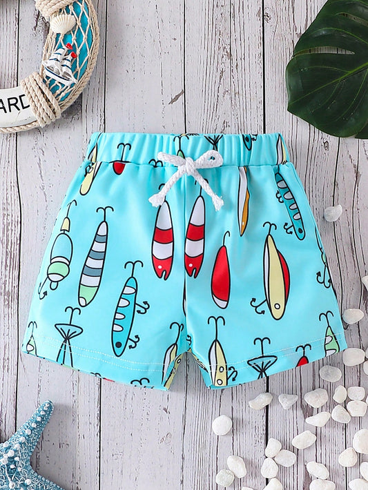 Cartoon Printed Young Boy Casual Boxer Swimming Trunks