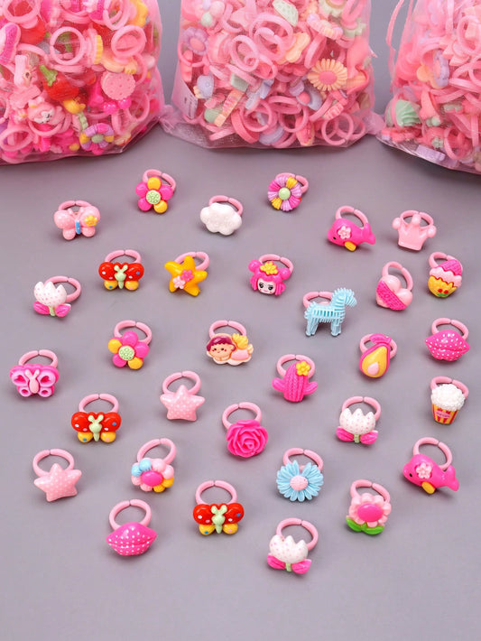 10/25/50/100pcs Children's Cartoon Frosted Rings, Random Assorted Girls' Play & Dress-Up Rings, Colorful Rings For Daughter, Granddaughter, Birthday Gift, Party Favor, Children's Holiday Gift