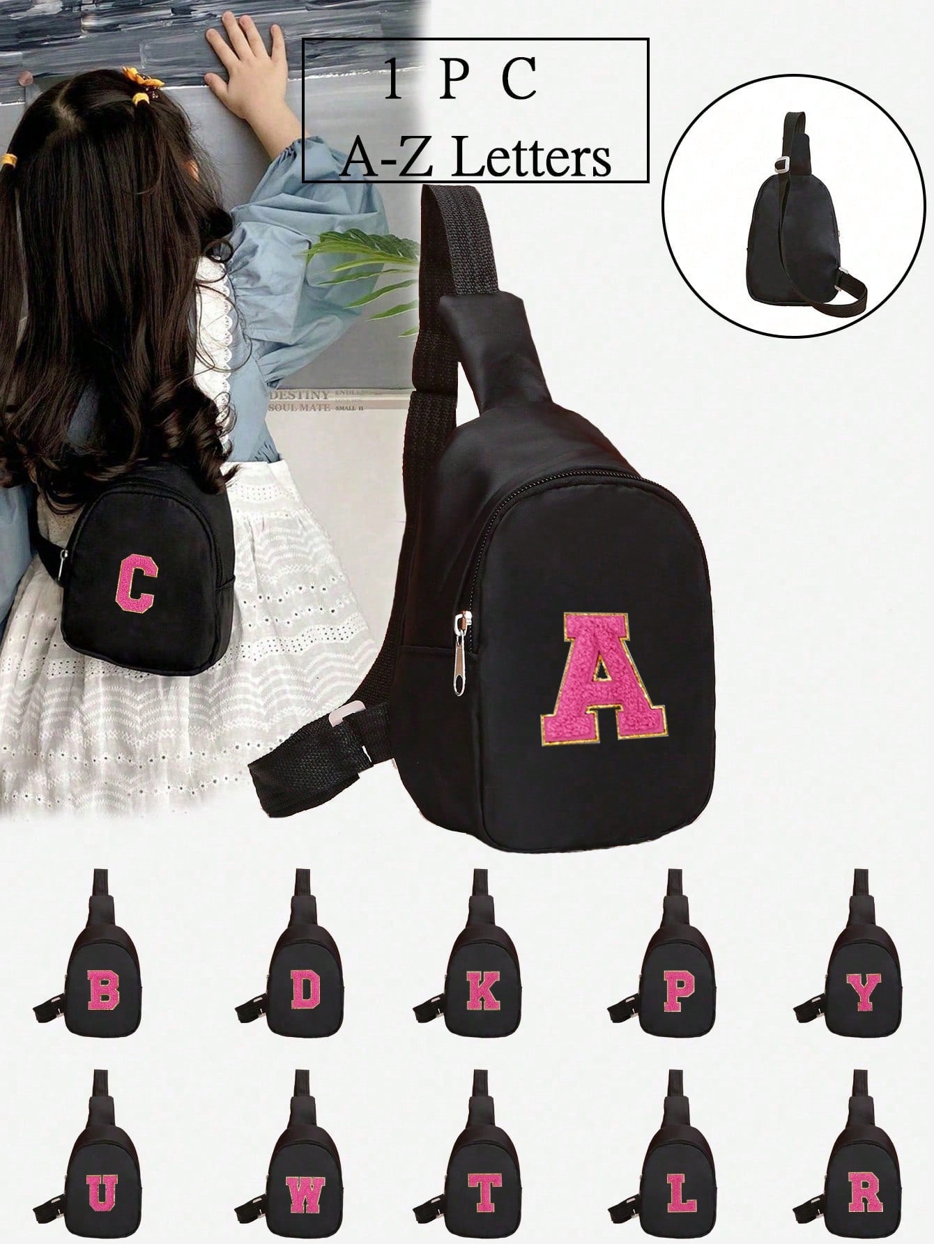 1pc Piece Boys And Girls Nylon Zipper Close Stylish Letter Pattern Small Chest Bag Casual Bag Suitable For Everyday Use