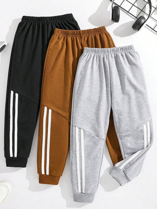 3pcs/Set Tween Boy Elastic Waist Colorblock Casual Jogging Pants, Size Medium-Large