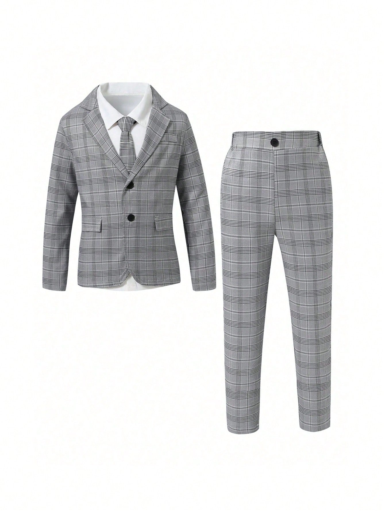 Blossomsprite Kids Young Boy Gentleman Two-Piece Plaid Suit, Jacket + Trousers, Elegant And  Formal Wear For Birthday Party, Evening Events, Weddings, Baptisms, First-Birthday Celebrations, Wedding Season