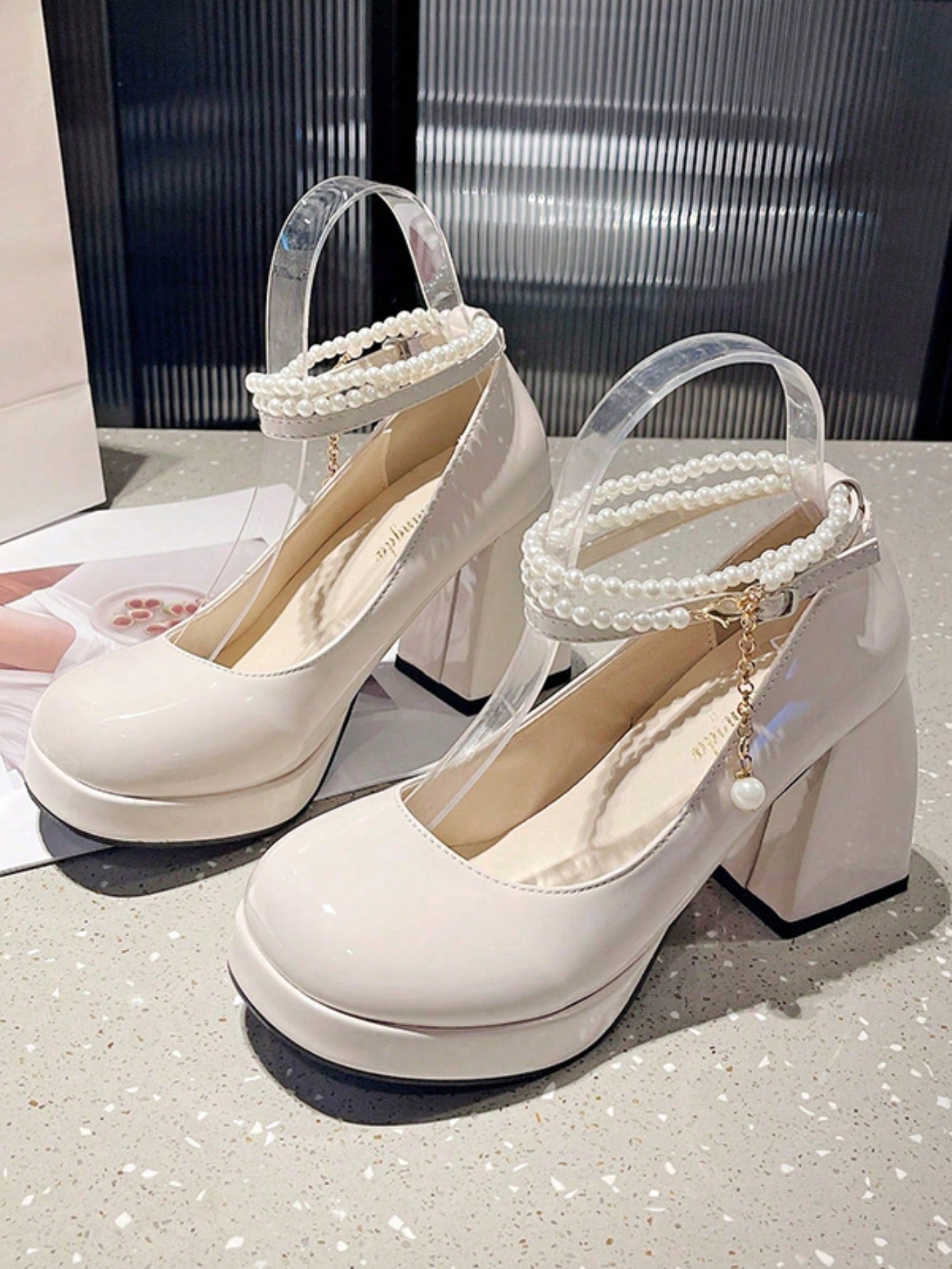 Mary Jane Heels, Spring And Autumn New Arrival, French Retro Style, Thick Heel, Color Block Design, Women's White Pu Leather Chunky Heel Sandals With Buckle, Elegant And  Women's Shoes