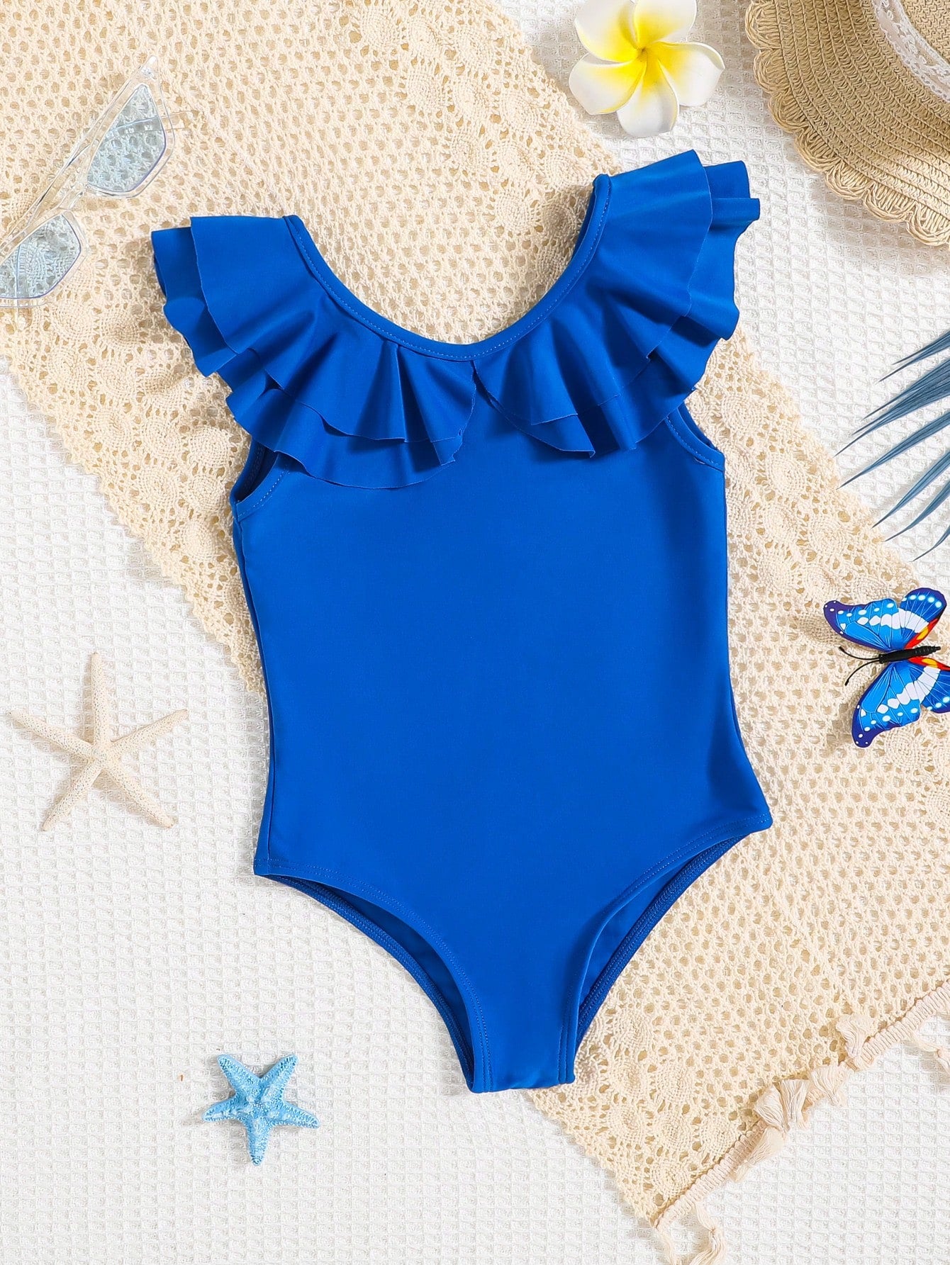 Young Girl Casual Knitted Solid Color One Piece Swimsuit With V-Neck Design