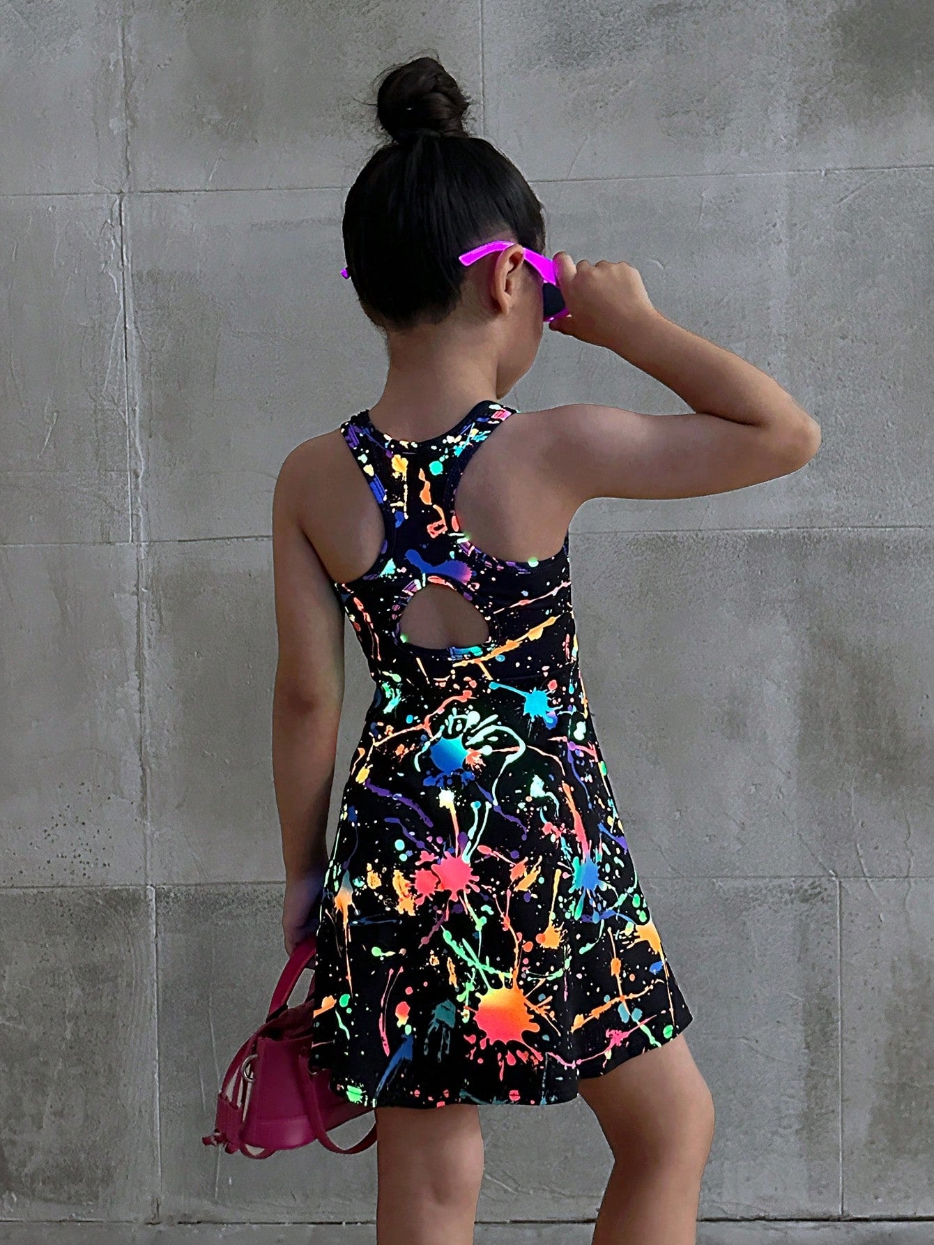 Young Girl Knitted Graffiti Pattern Casual Dress, Sportswear