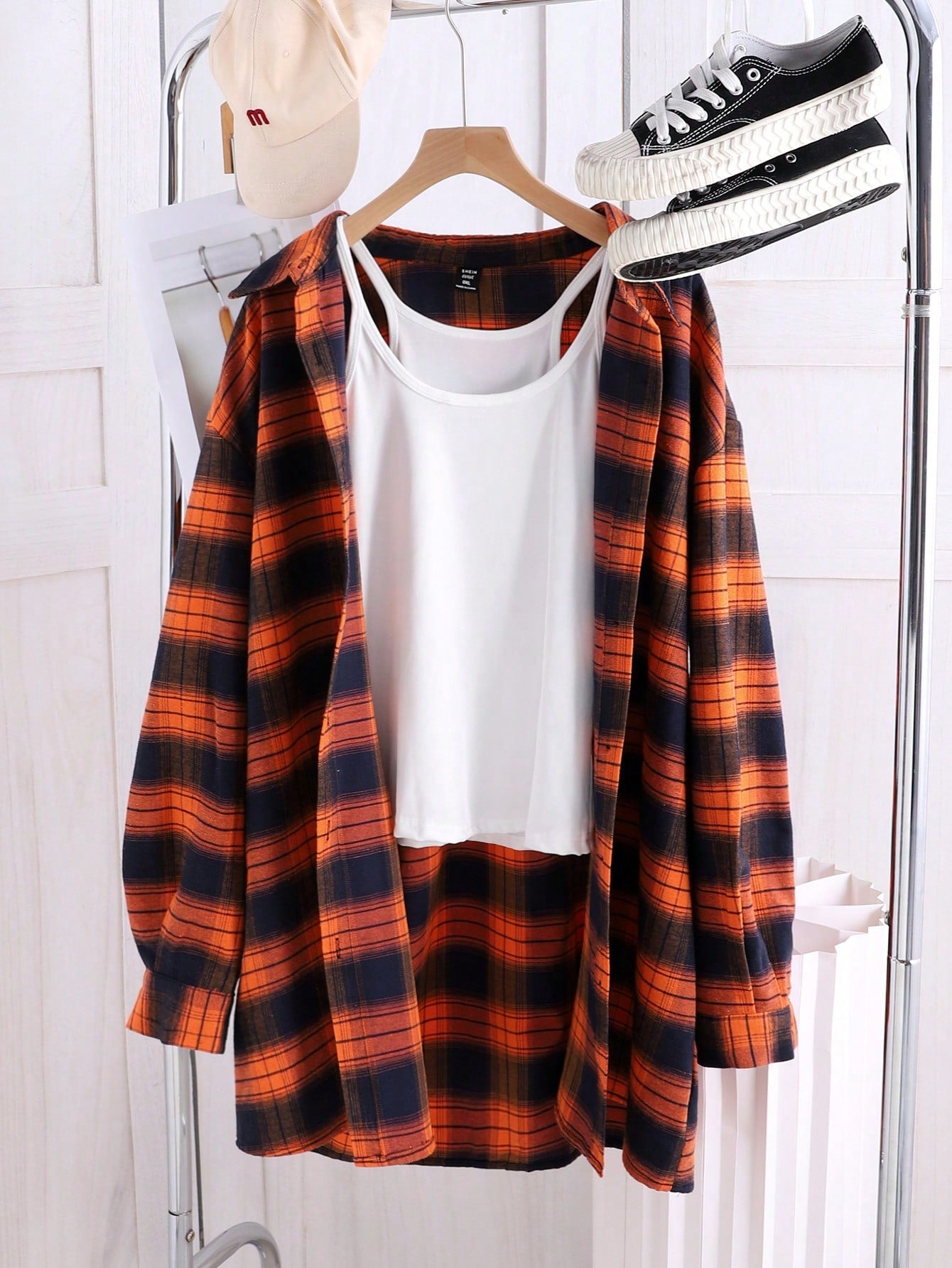 Plus Plaid Button Up Drop Shoulder Shirt