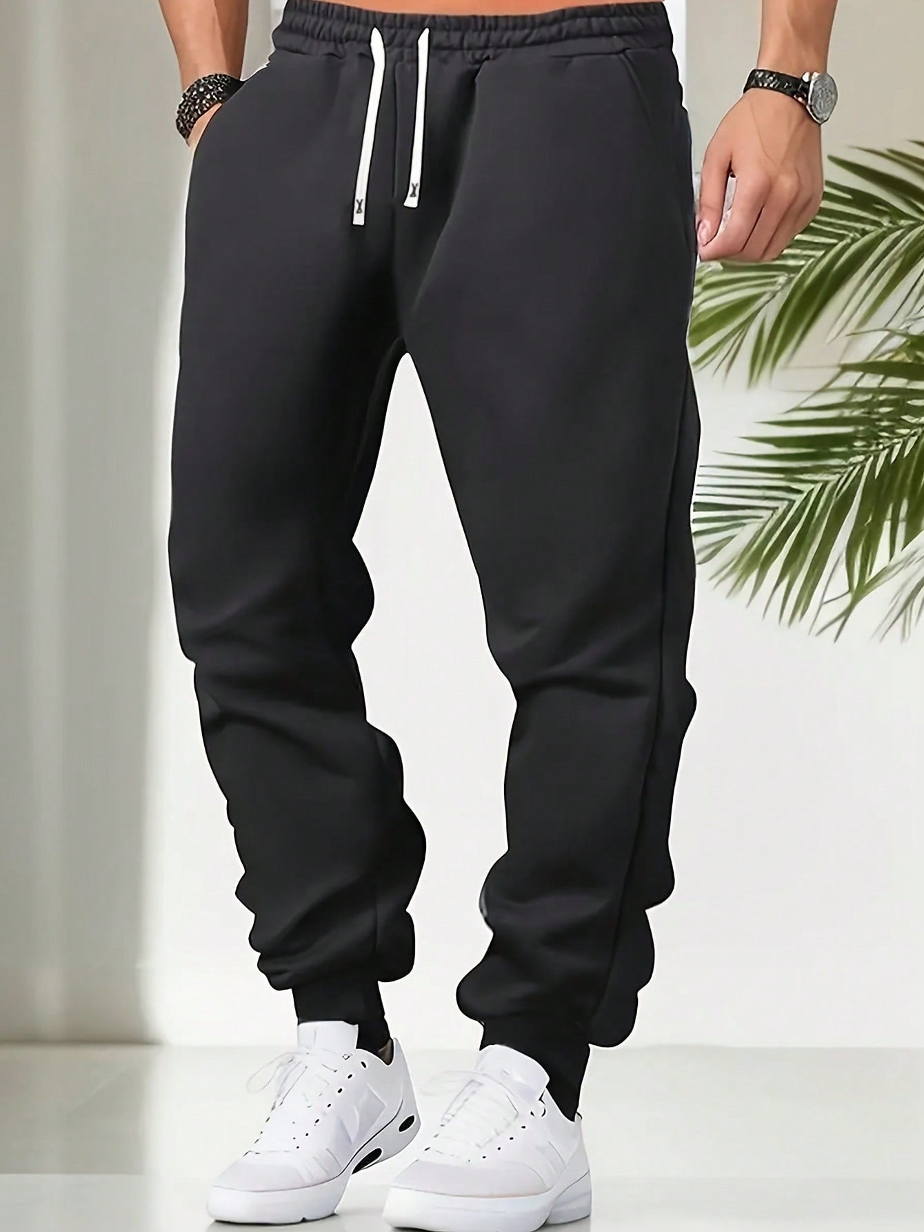 Men's Sporty Jogger Pants Casual Loose Fit Basic Solid Color Drawstring Elastic Waist With Pockets And Ribbed Cuffs Pants For Spring, Autumn, Outdoor Activities And Running