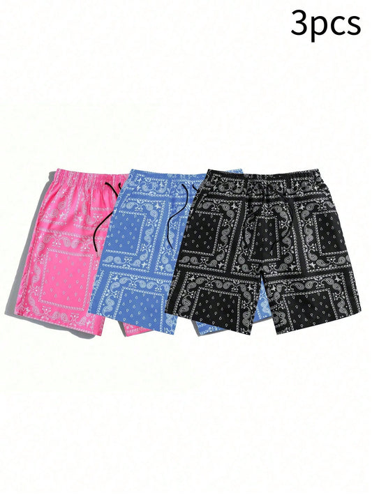 Men's Paisley Print Drawstring Waist Casual Shorts