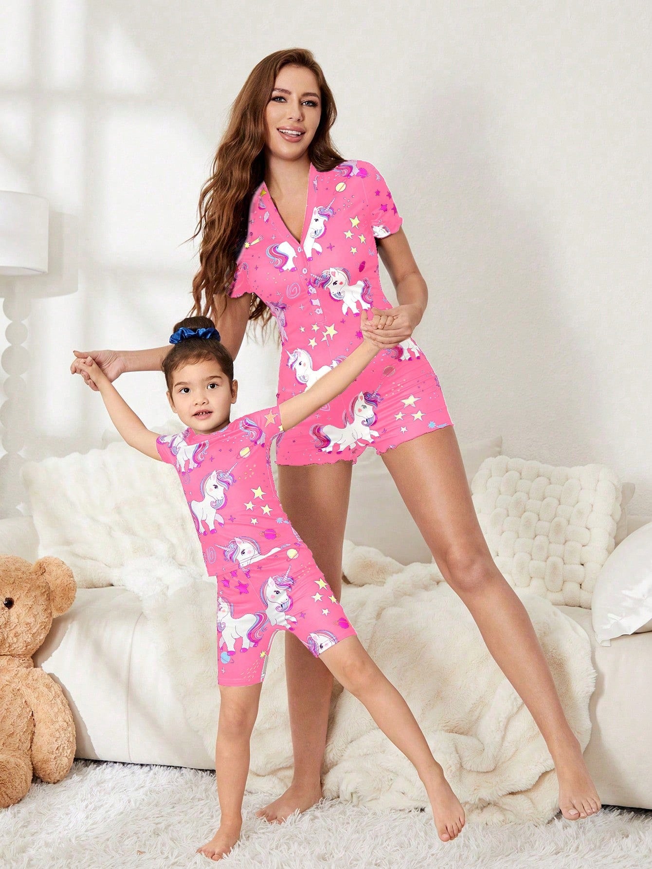 Young Girl New Arrival Cute Printed Snug Fit 2pcs Set, Mommy And Me Matching Outfits (Both Pieces Sold Separately)