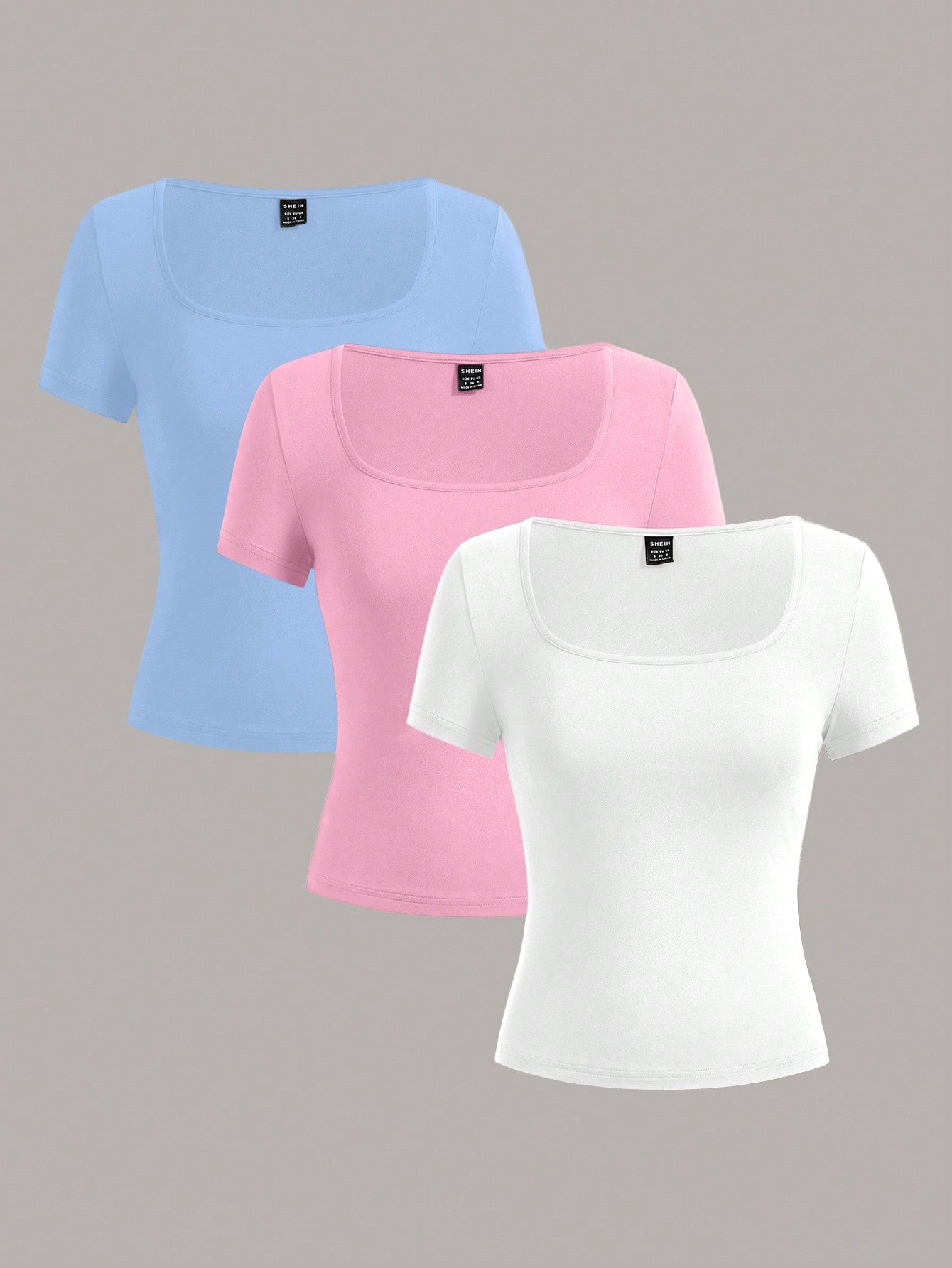 3pcs Women's Short Sleeve Short Casual Fitted T-Shirt Set Suitable For Summer