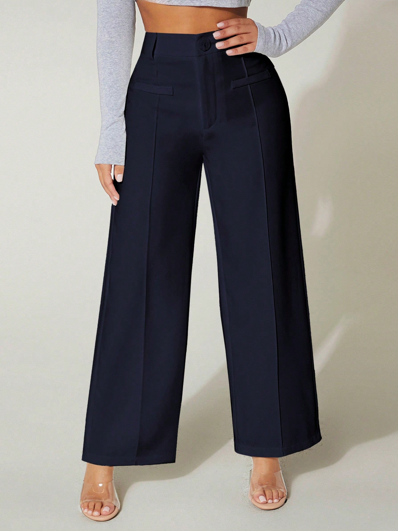 Seam Front Wide Leg Black Dress Pants