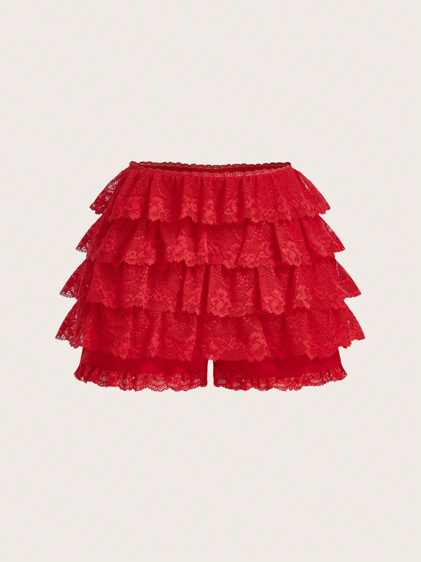 Sweetina Low Rise Multi Layer Ruffle Hem Lace Shorts