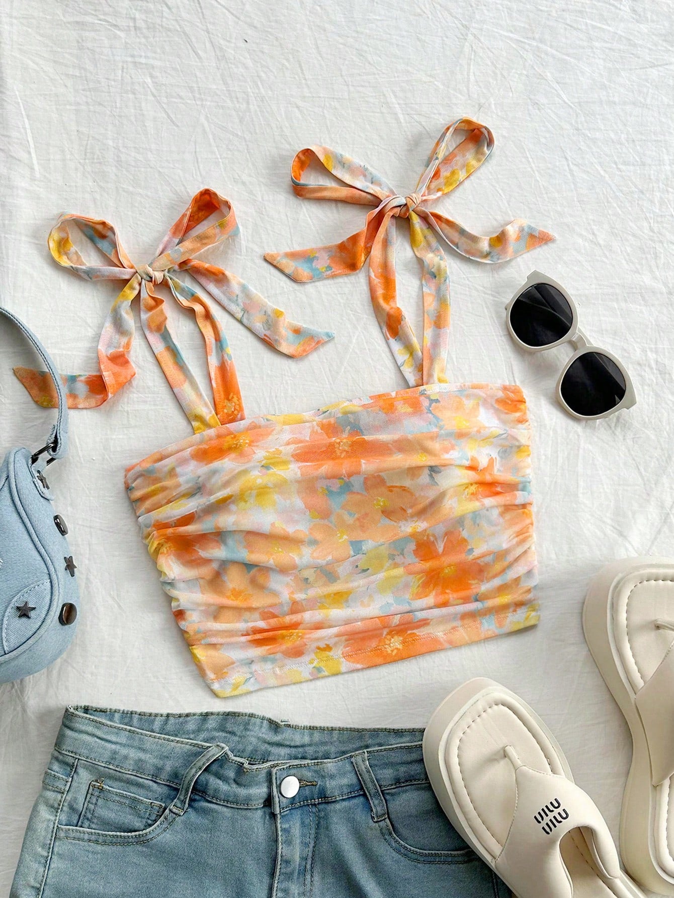 Women's Random Printed Tie Strap Vacation Style Tank Top