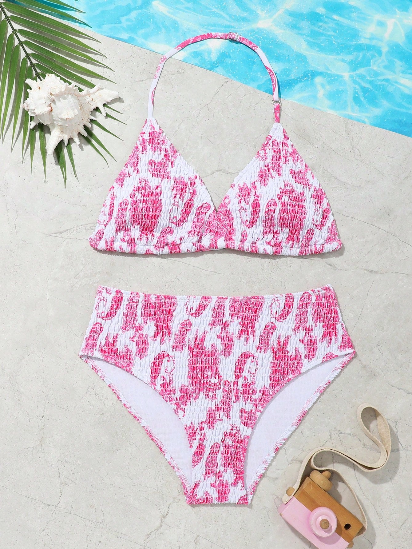 Teen Girl Bikini Set With Random Printing Summer Beach