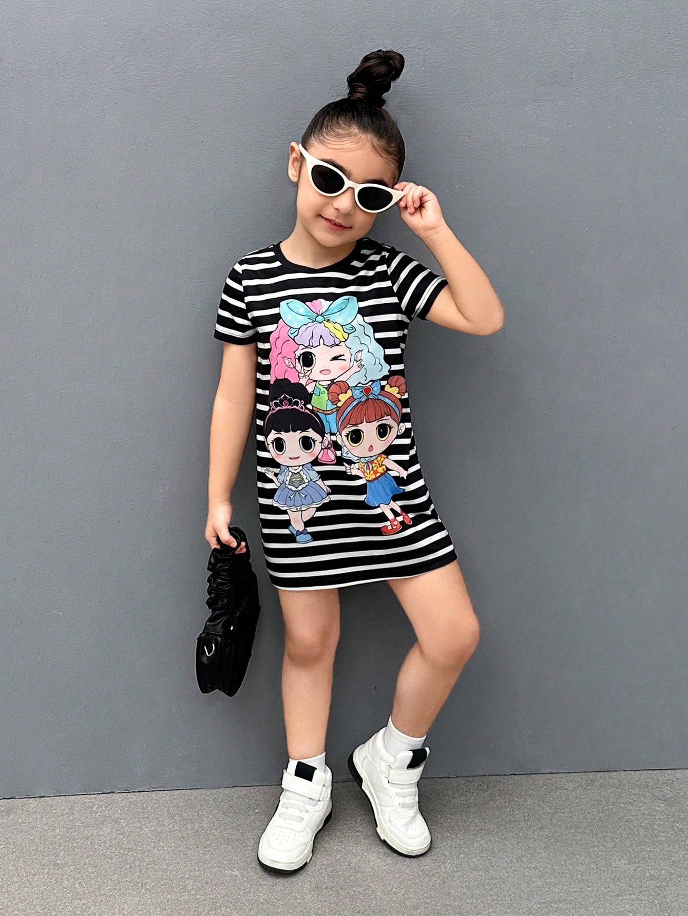 Young Girl Knitted Striped Casual Round Neck Bodycon Dress