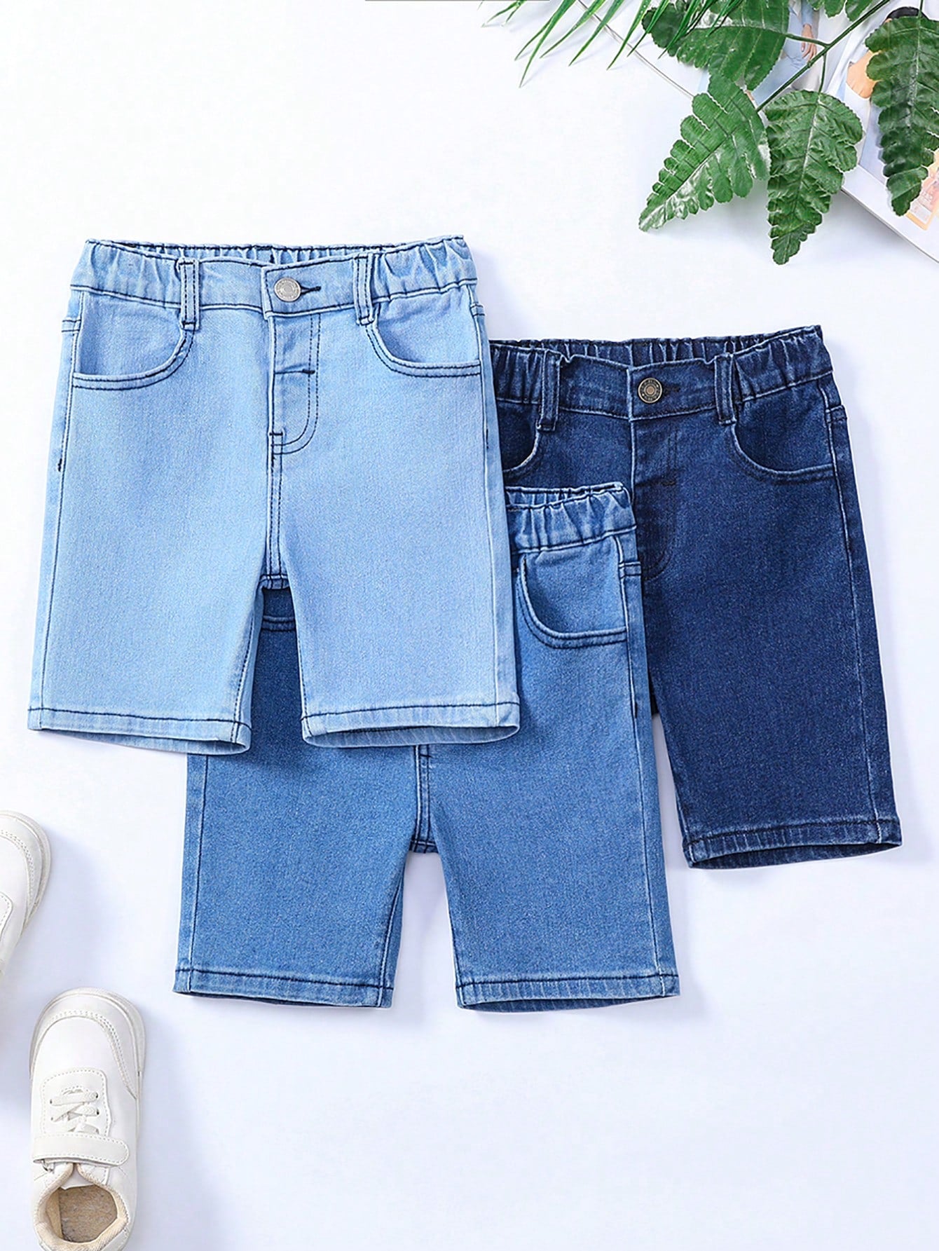 Young Boy Elastic Denim Shorts