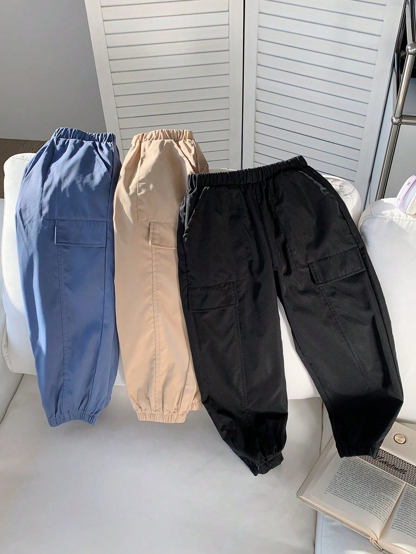 3pcs/Set Young Boy Casual Solid Color Woven Jogger Pants Outfit