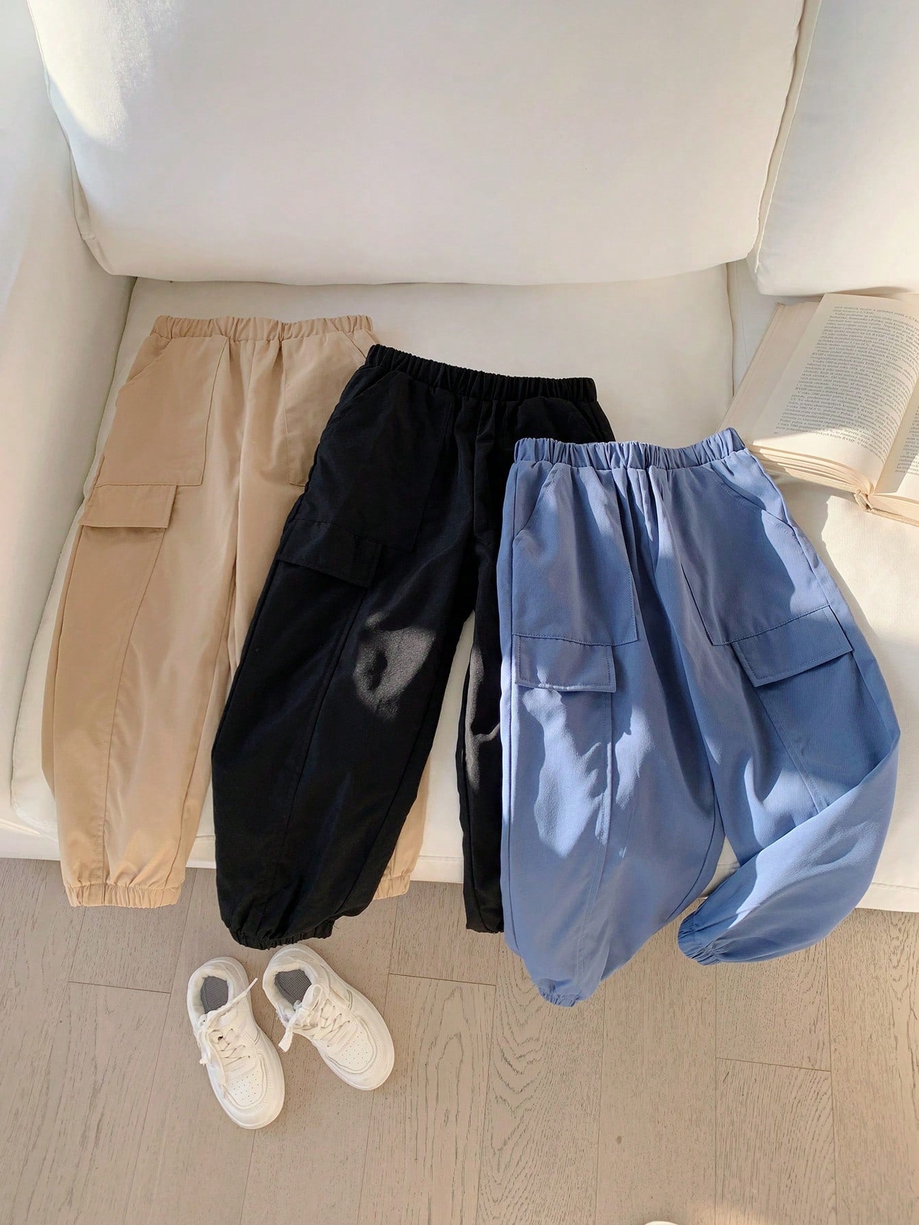 3pcs/Set Young Boy Casual Solid Color Woven Jogger Pants Outfit