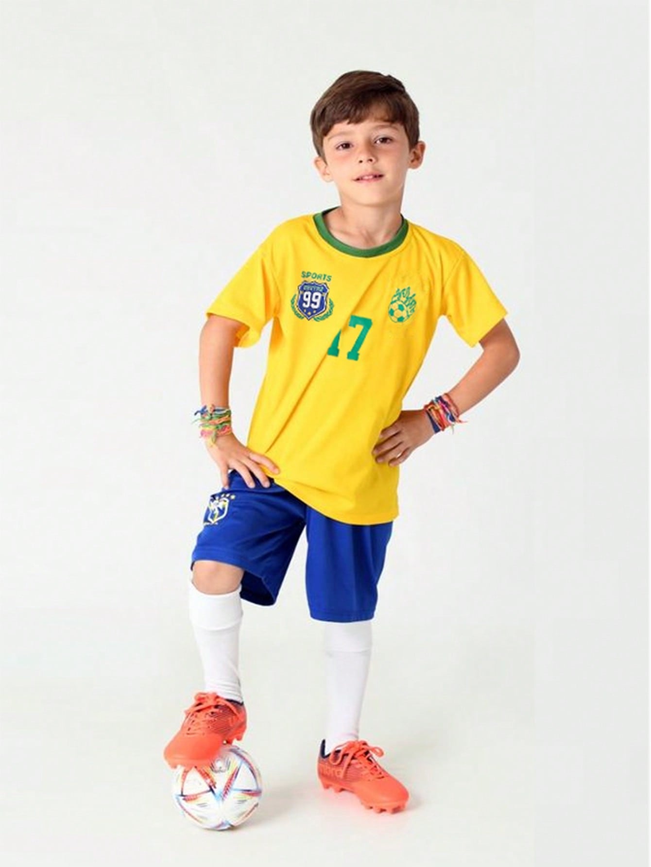 2pcs Tween Boy Casual Sporty Printed Color Block Tie Front Short Sleeve T-Shirt And Shorts Set