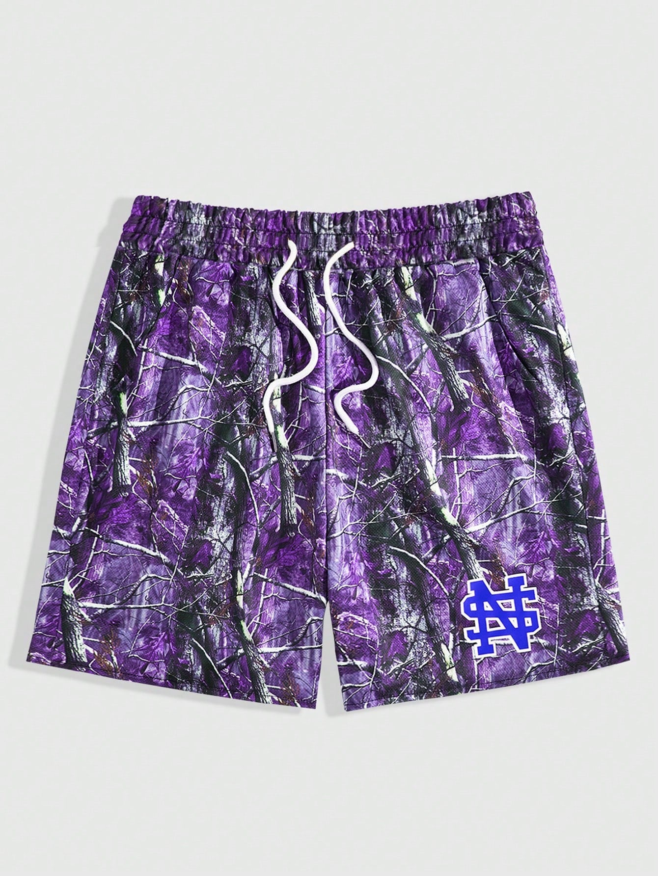 Men Branch Print Drawstring Waist Shorts, School