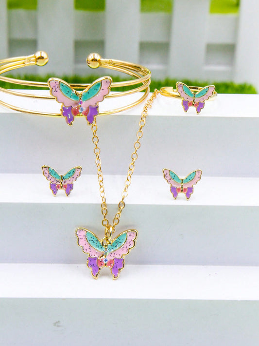 5pcs Colorful Butterfly Shaped DIY Jewelry Set, Including Necklace, Bracelet, Ring, And Earrings. New Style, Perfect As A Holiday Gift.