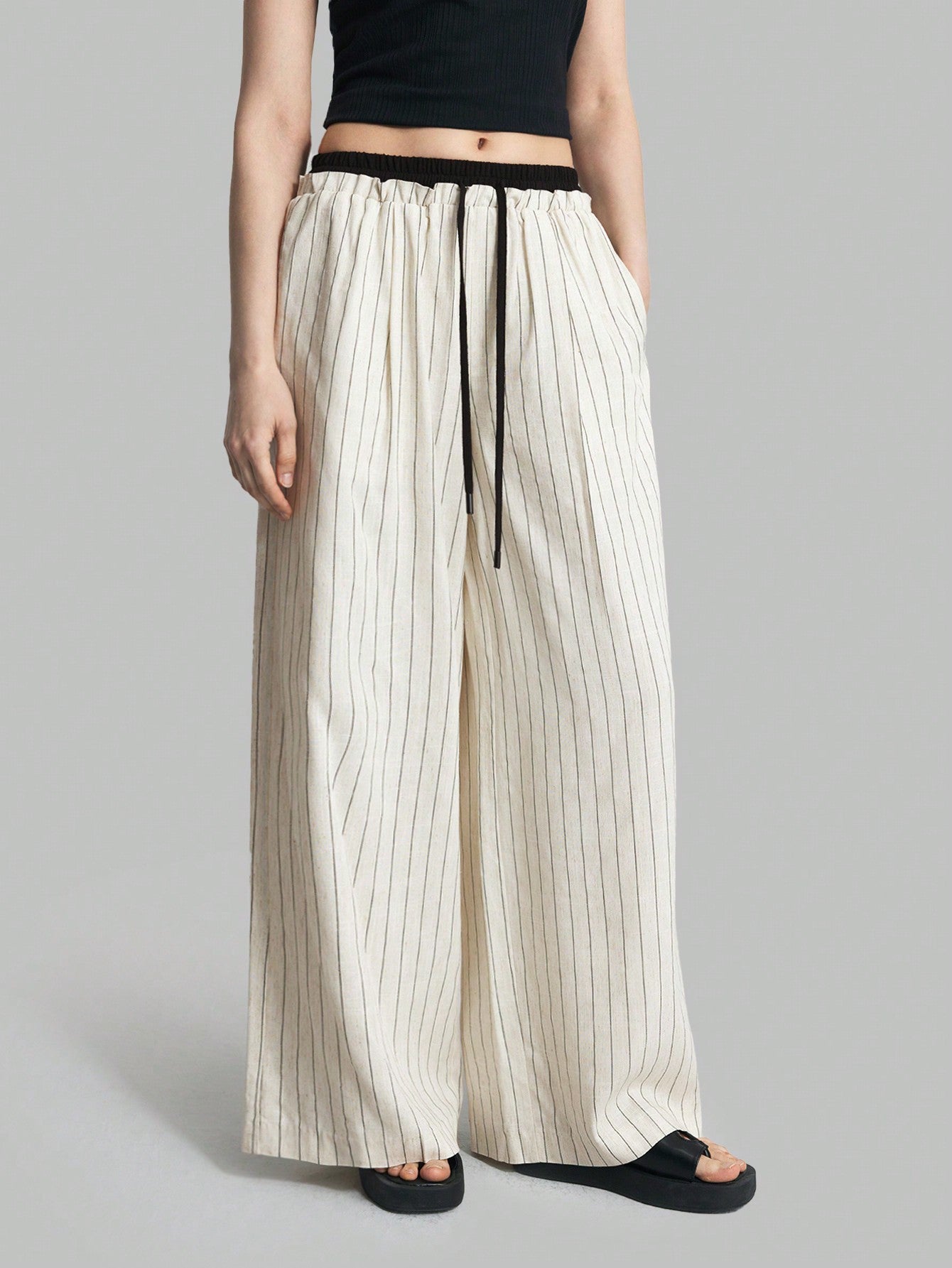 Ontre Women Striped Print Casual Drawstring Pants