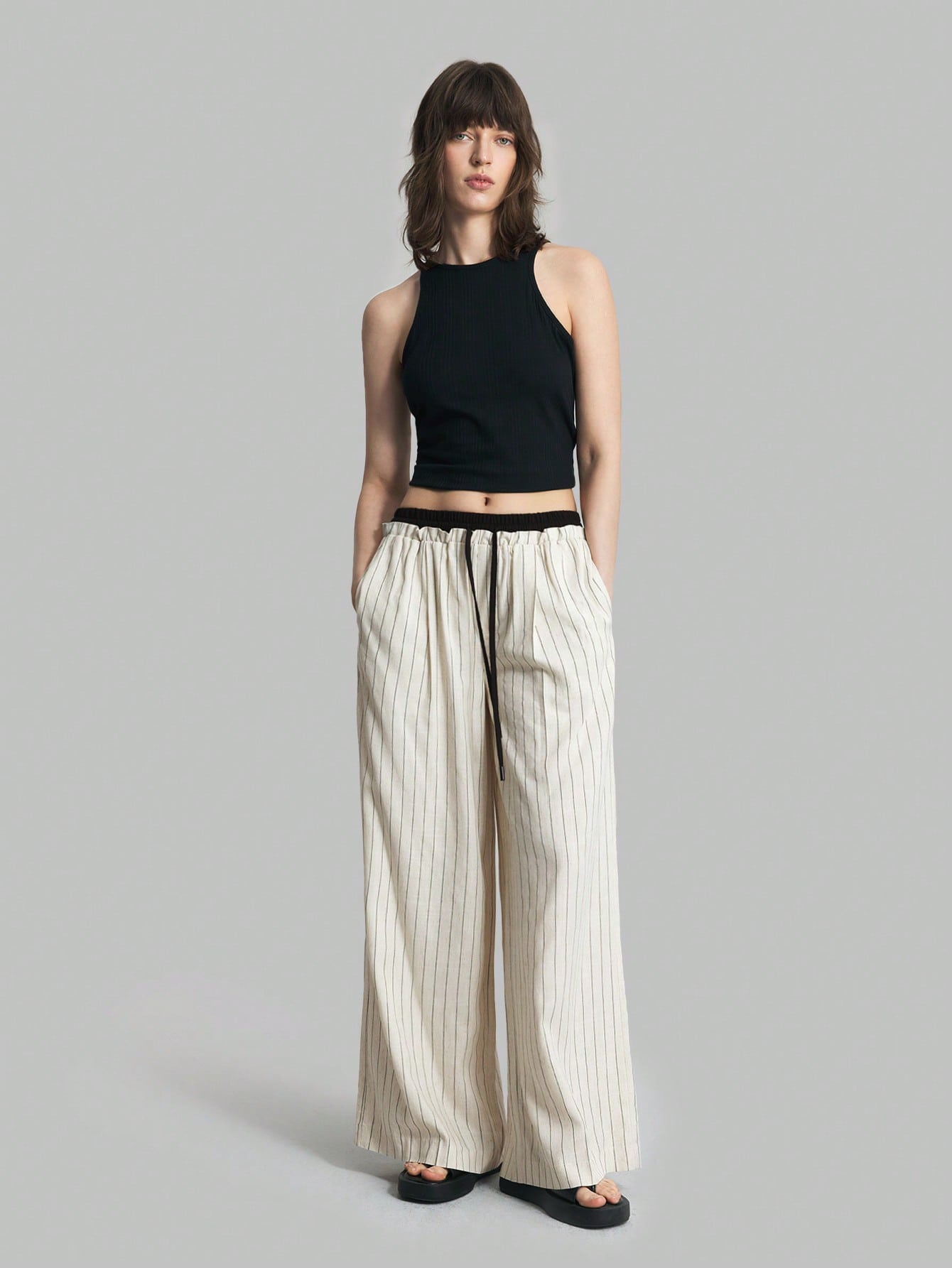 Ontre Women's Vertical Stripe Printed Simple Daily Long Pants