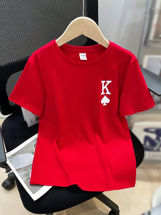 Tween Boy Casual Comfortable Round Neck Short Sleeve Letter Printed T-Shirt