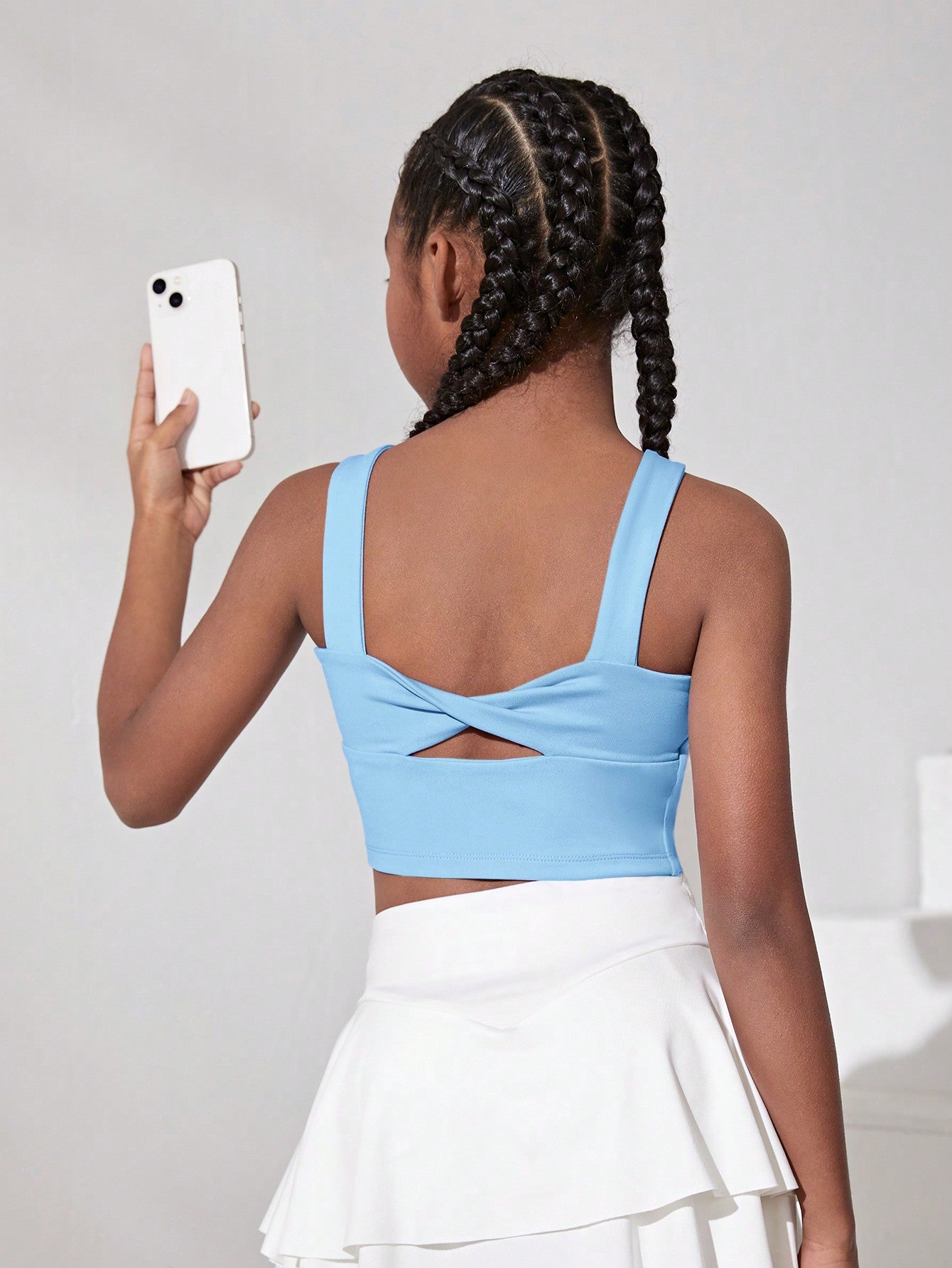 Tween Girl Back Twist Hollow Out U-Neck Casual Sports Tank Top