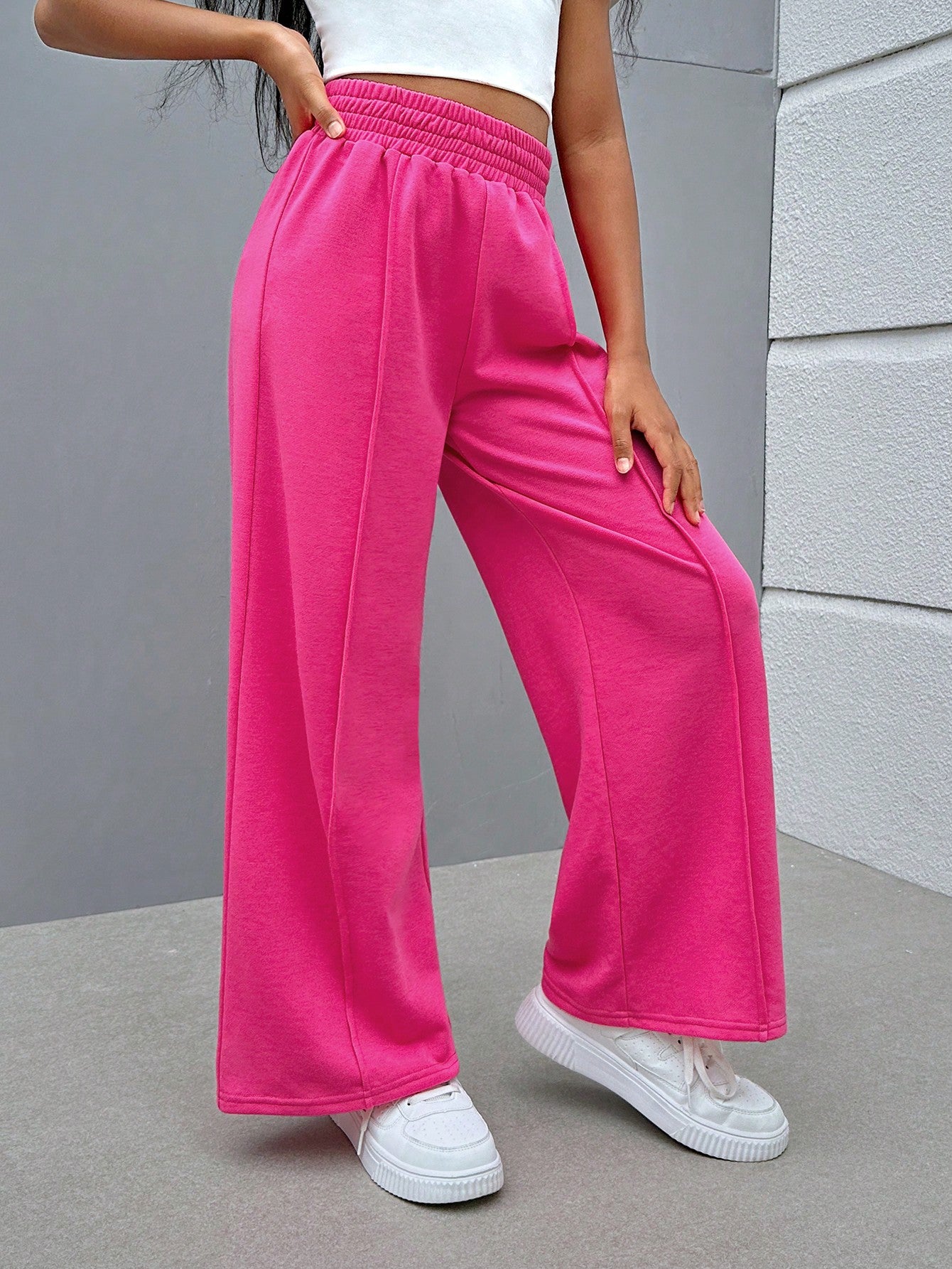 Tween Girl Street-Style Knitted Solid Color Straight-Leg Pants For Mix-And-Match Outfits