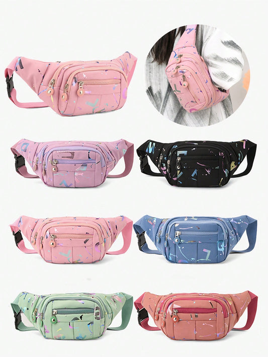 1pc Nylon Zippered Unisex Casual Multifunctional Waist Bag/Chest Bag/Shoulder Bag/Crossbody Bag, Fashionable Colorful Design With Multiple Pockets, Suitable For Daily Outings And Travel, Random Print