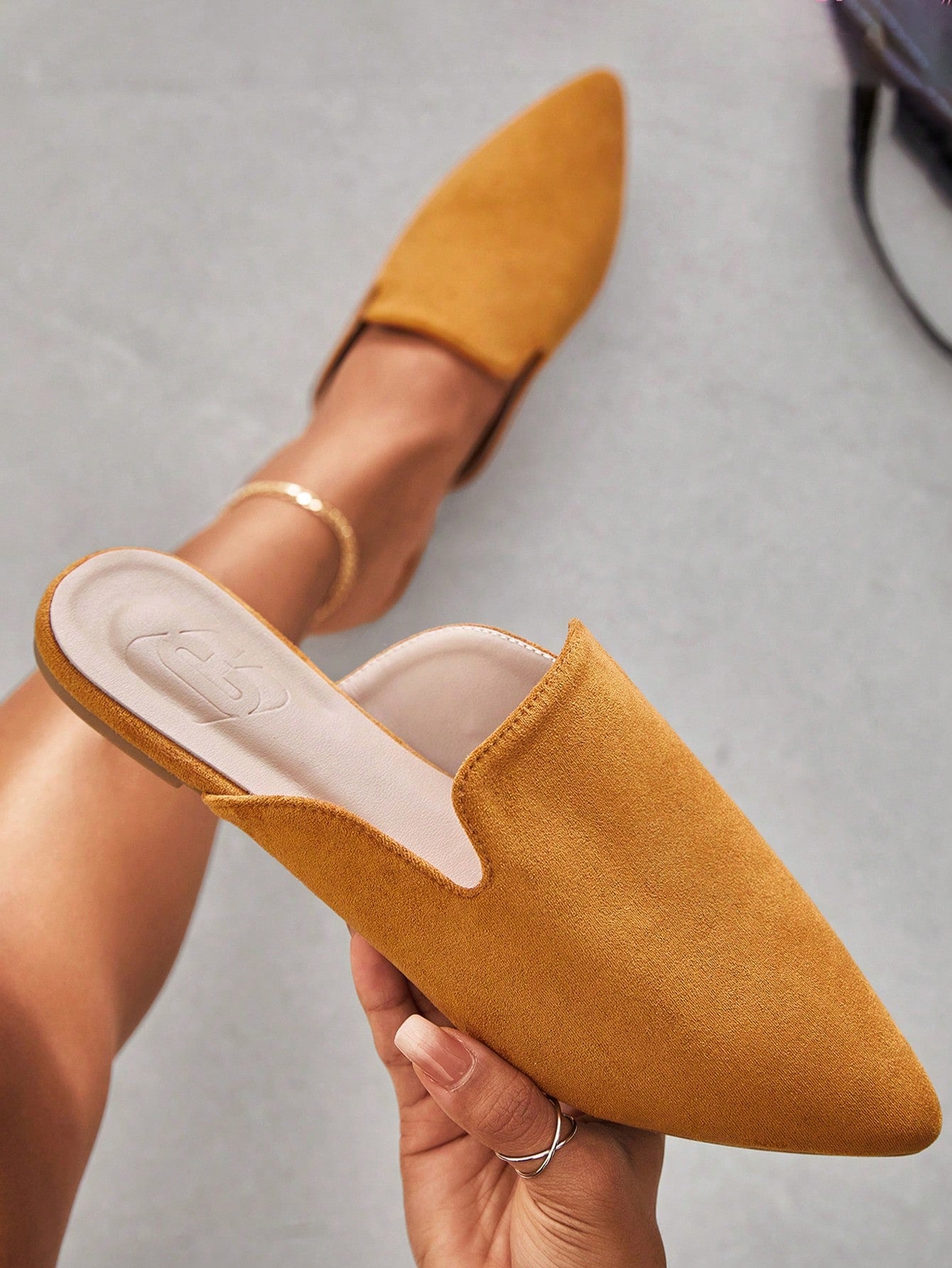 Woman Shoes Minimalist Point Toe Comfrontable Home Flats, Elegant Black Faux Suede Mules For Summer Vacation Shoes Summer Sale Elegant Flats Back To School Shoes College Student Shoes