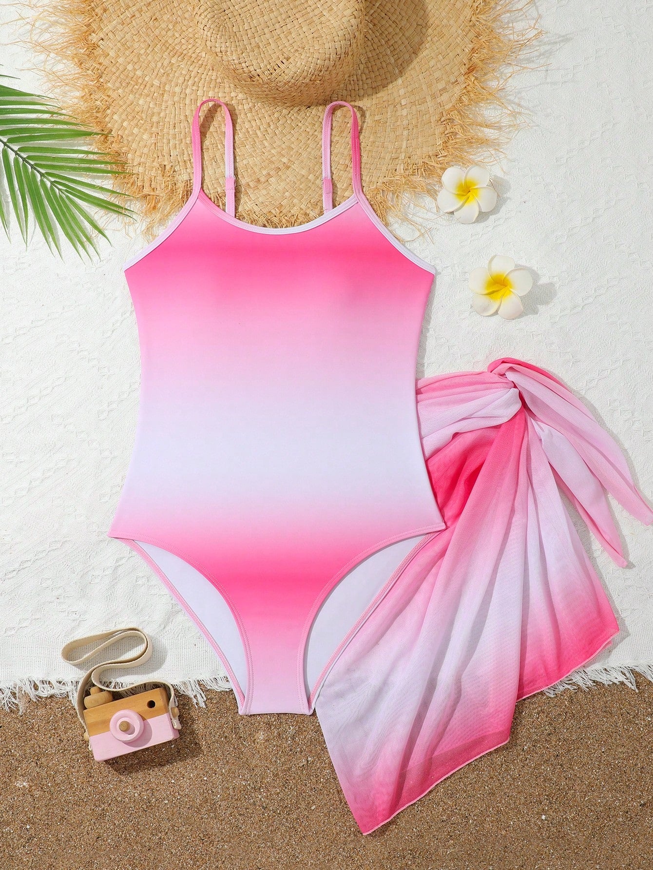 Teenage Girls' One-Piece Swimsuit With Ombre Mesh Cover-Up Skirt