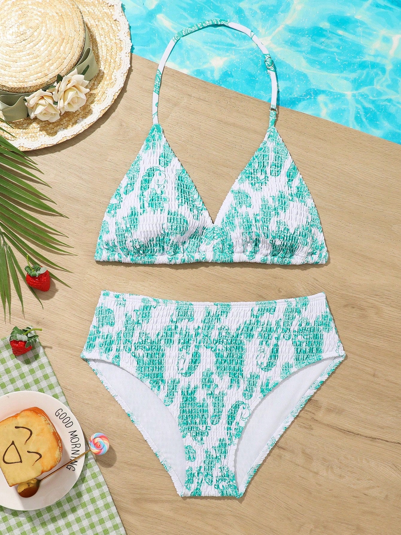 Teen Girl Bikini Set With Random Printing Summer Beach