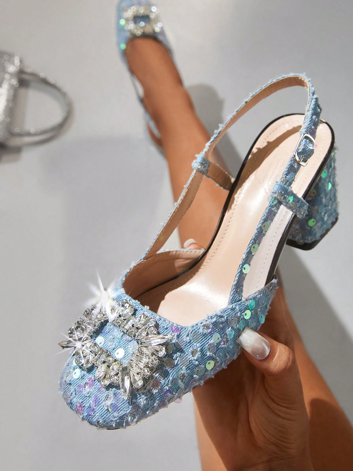 CHICEST Women Shoes Fashionable Outdoor High Heel Shoes With Rhinestone & Glitter Decor Valentines Day Vacation Shoes Summer Sale Elegant Heels