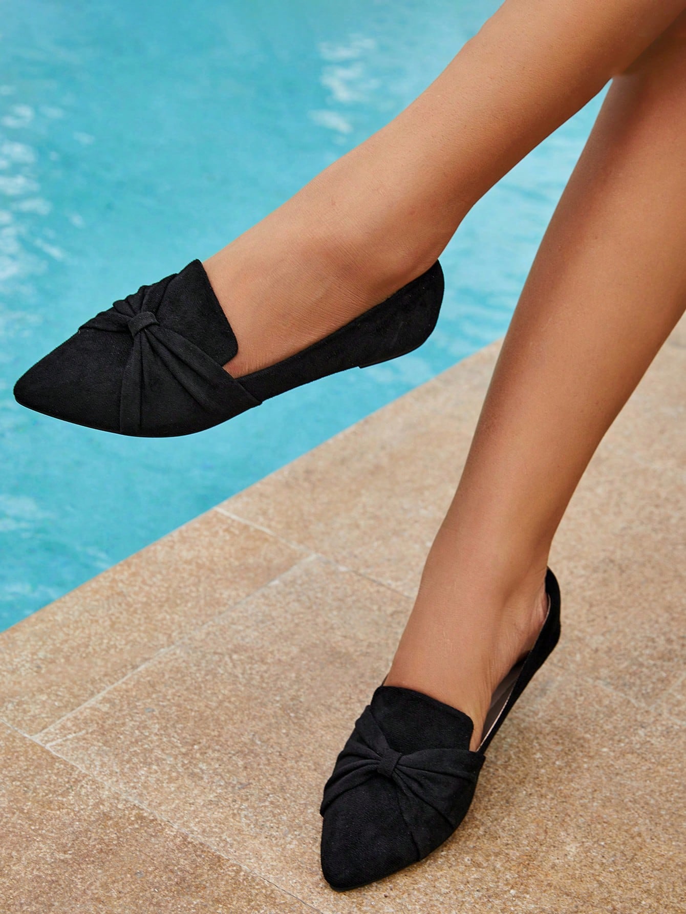 CHICEST Fashionable Black Flat Shoes With Bowknot For Spring And Summer Vacation Shoes Summer Sale Elegant Flats