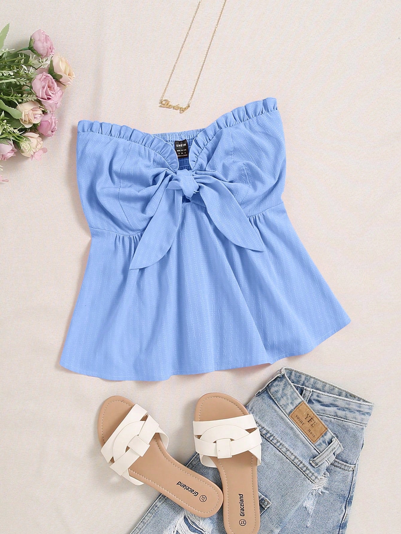 Solid Color Pleated Bandeau Top