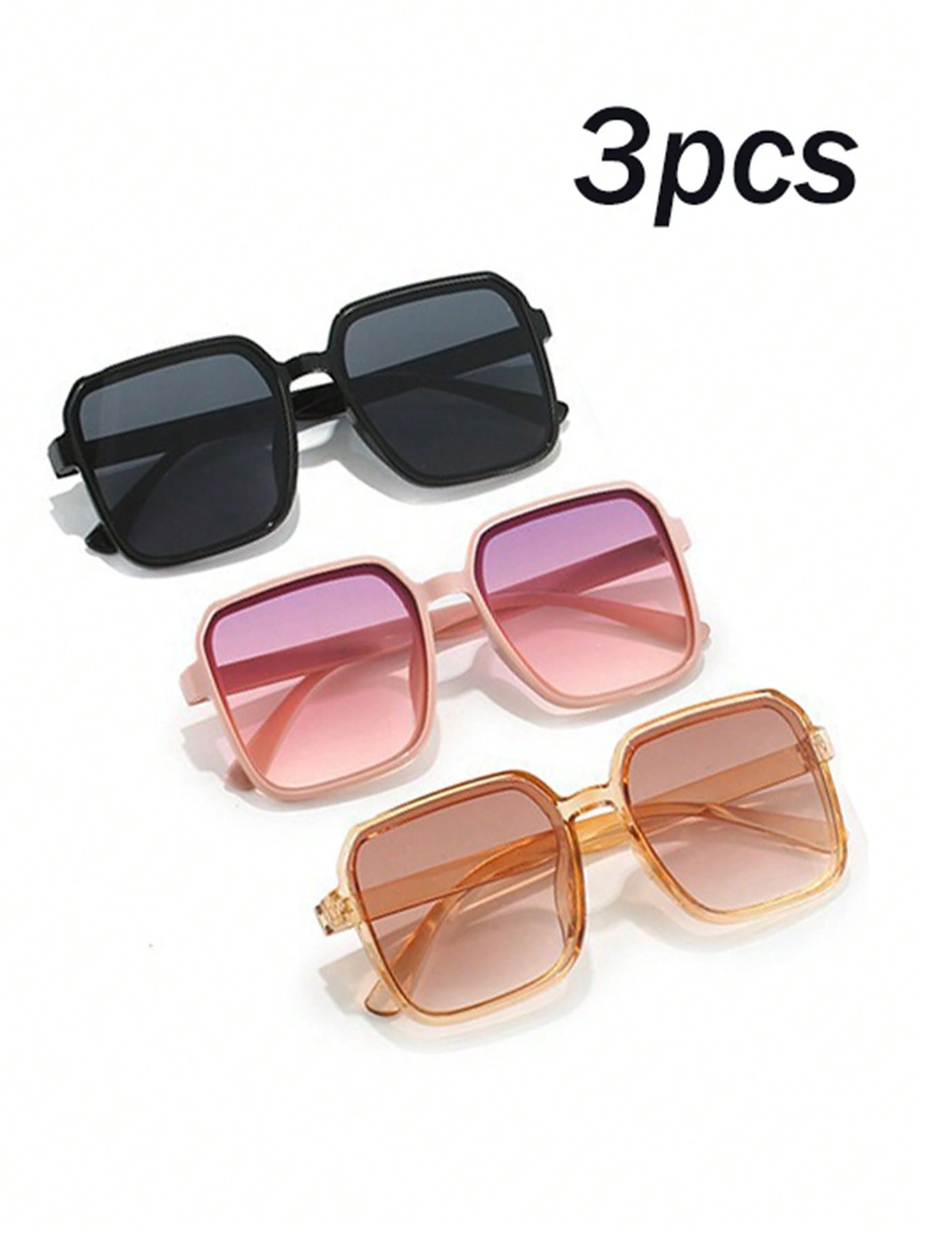 3pcs Teen`S Large Framed Fashion Glasses For Summer, Suitable For Daily Use