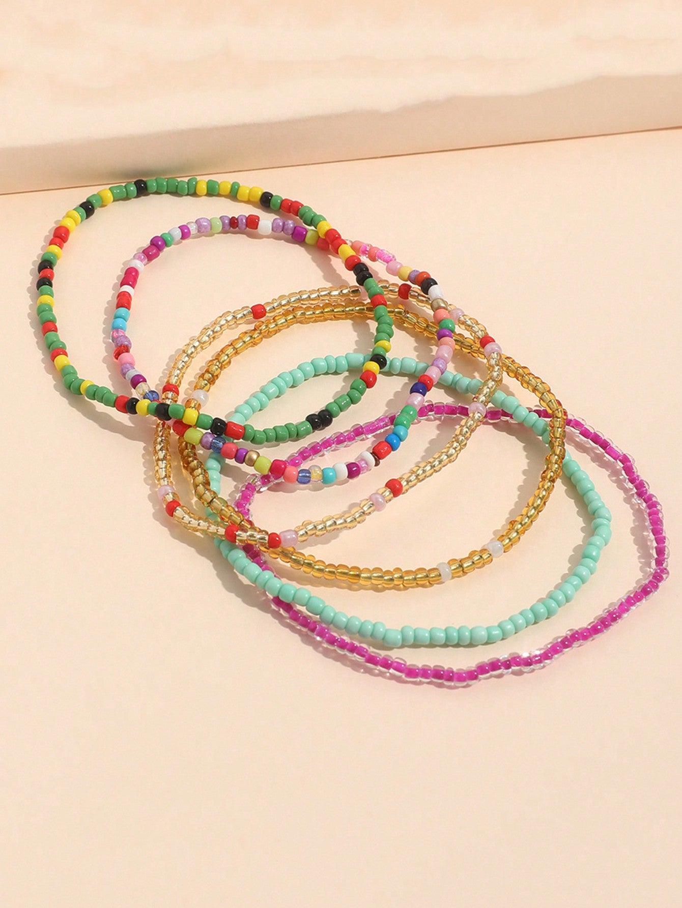 6pcs Children Bohemian Style Colorful Glass Bead Anklet Set