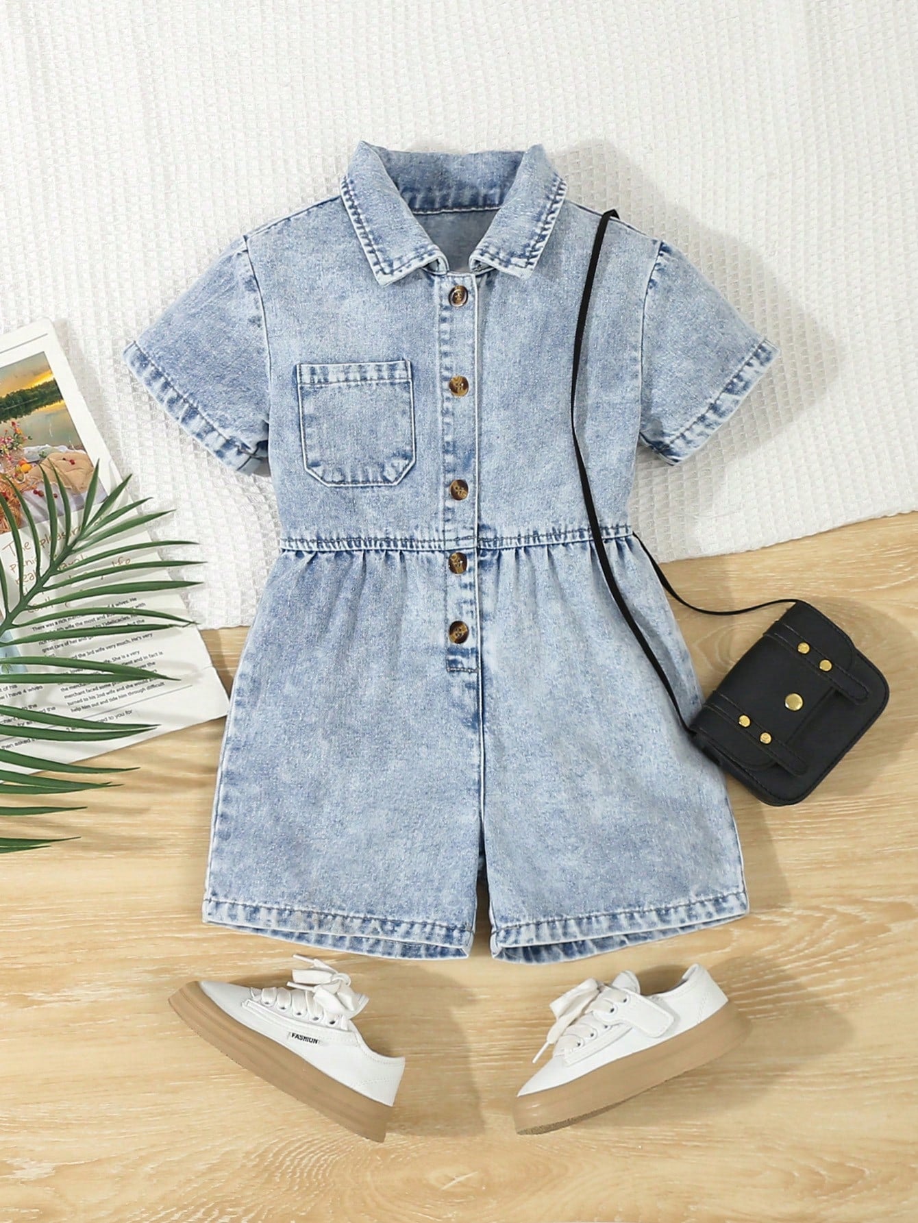 Young Girl Casual Simple Denim Jumpsuit