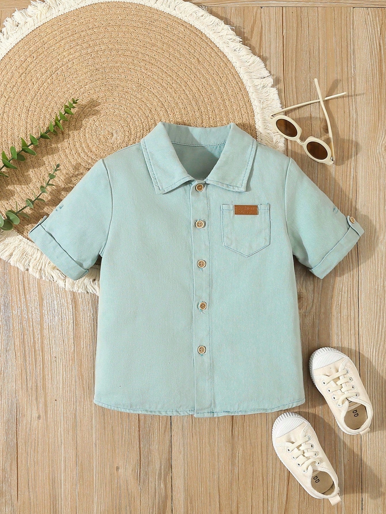 Young Boy Casual Simple Graphic Embellished Short Sleeve Denim Top