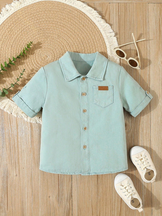 Young Boy Summer Casual Comfortable Simple Solid Short Sleeve Denim Jacket