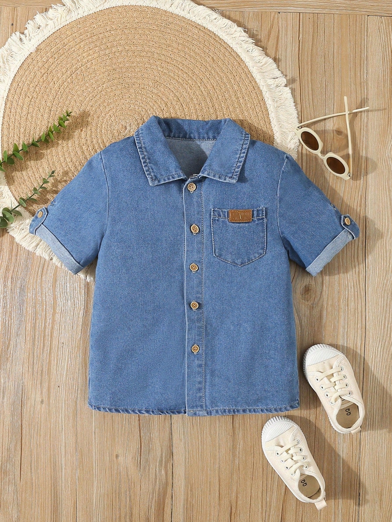 Young Boy Casual Simple Graphic Embellished Short Sleeve Denim Top