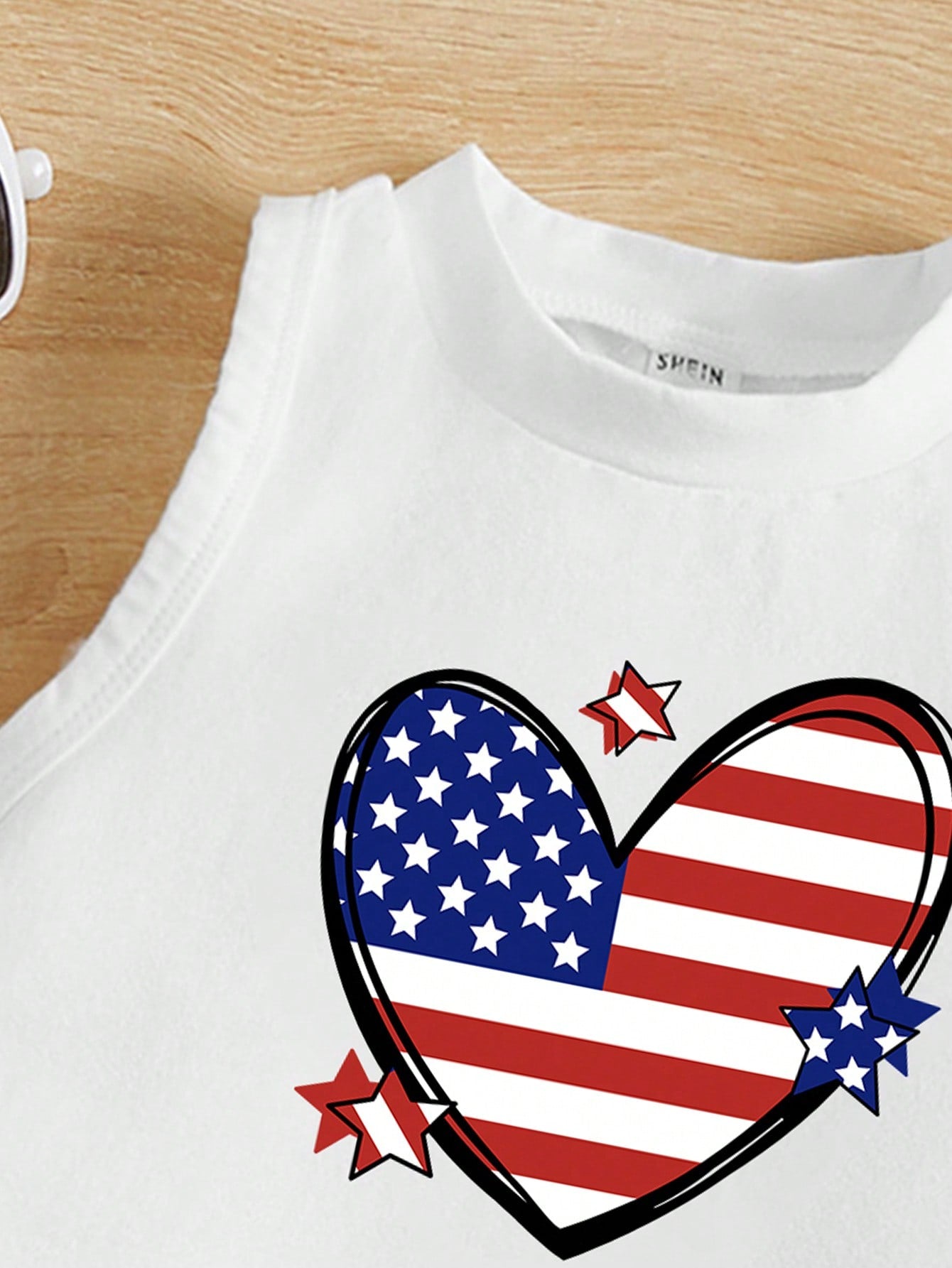 Young Girl 4th Of July, Casual Simple Heart American Independence Day Print Tank Top Suitable For Summer