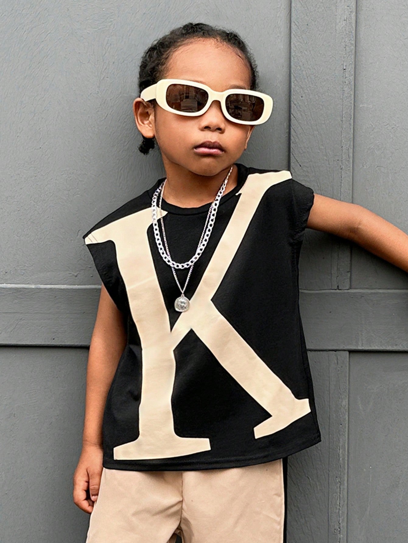 Young Boy Casual Casual Comfortable Alphabet Pattern Wide-Shoulder Sleeveless Top