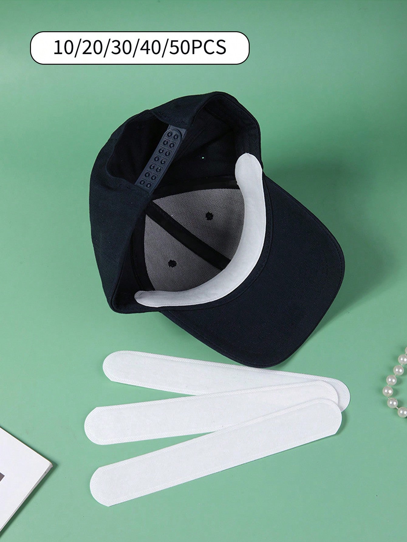 5/10/20/30/40/50pcs Hat Sweat Sticker, Hat Cap Absorbent Sweat Pad, Sweat Liner Shirt Collar Pads, Hat Reducing Sweat Tape, Hat Liner Cap Protection, Collar Protector,Hat Sweat Absorbing Stickers, Anti Sweat And Anti Dirty Stickers, Disposable Hat Sweat A