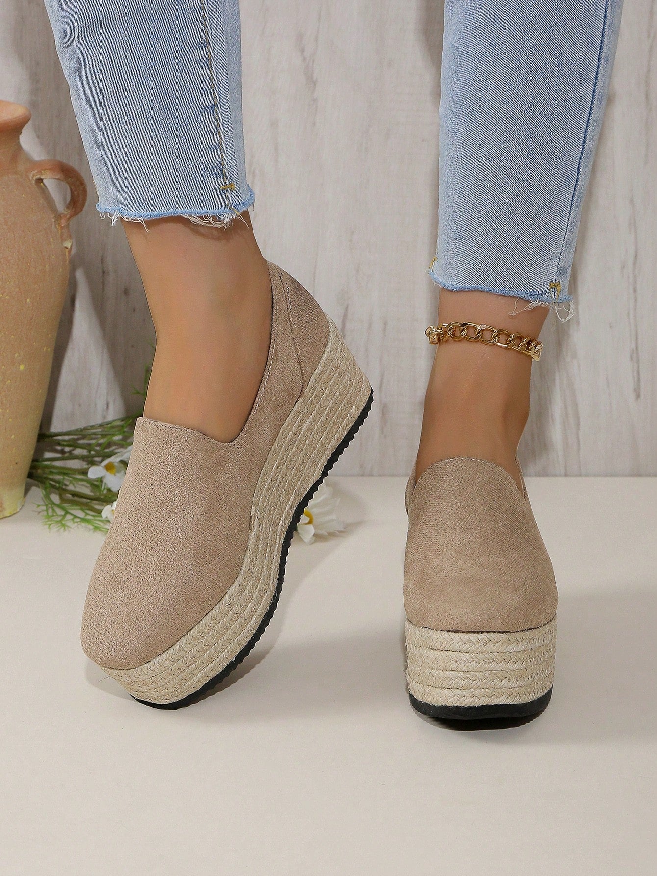 Women's Round Toe Platform Wedge Espadrille Loafers, Thick Sole Slip On Casual Outdoor Shoes, Canvas Rope Sole Thick Heel Pumps Size 5-11 Spring/Fall