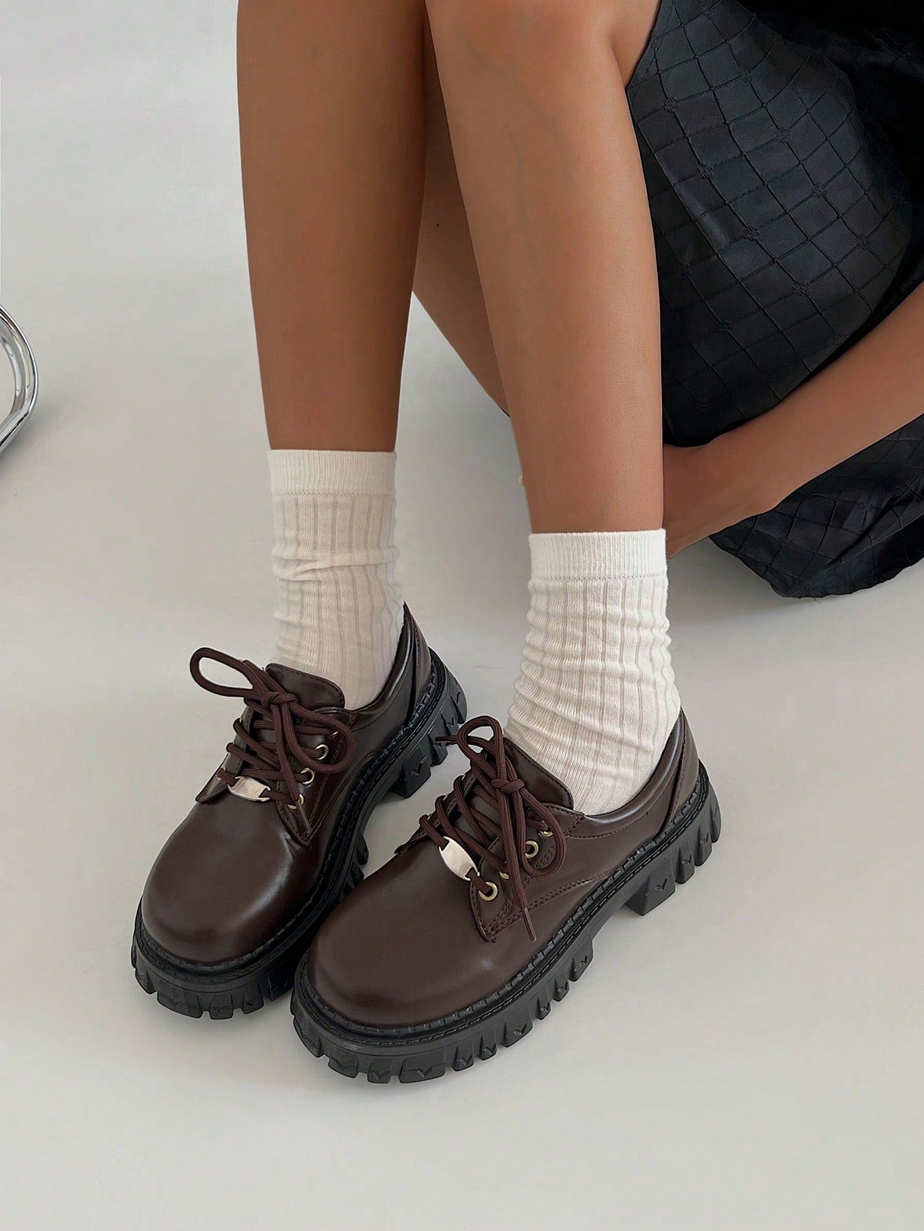 Thick-Sole Shoes With Vintage British Style, Comfortable Black Pu Leather Women's Shoes With High Platform For Summer, College Style Footwear To Match