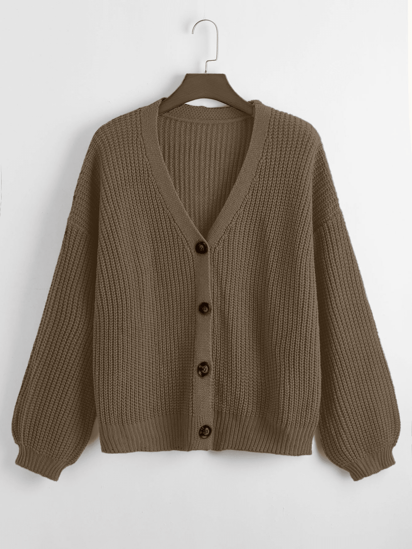 Plus Button Front Drop Shoulder Cardigan