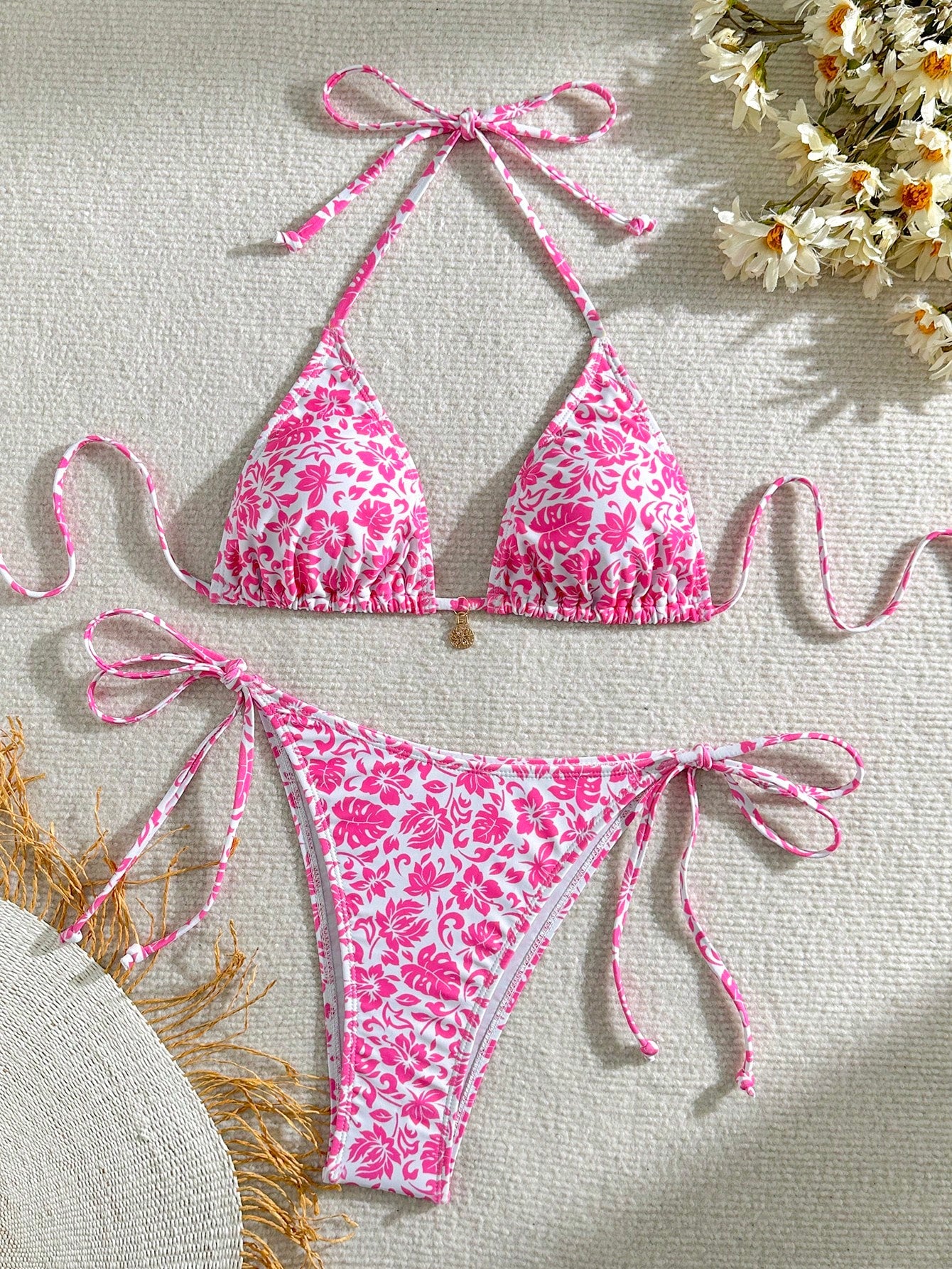 Swim Summer Beach Women Vacation Floral Print Halter Strap Bikini Set Printed Randomly